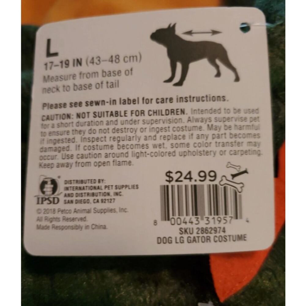 NWT Dog Bootique Halloween Green Alligator Dog Costume Size Large 17"-19" Long - Picture 4 of 4